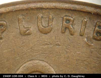 Die-stage B marker on 1940P•1DR•004 (1940 Doubled Die Reverse).