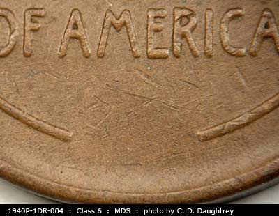 Die-stage B marker on 1940P•1DR•004 (1940 Doubled Die Reverse).