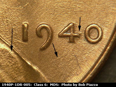 Die-stage B marker on 1940P•1DR•005 (1940 Doubled Die Reverse).