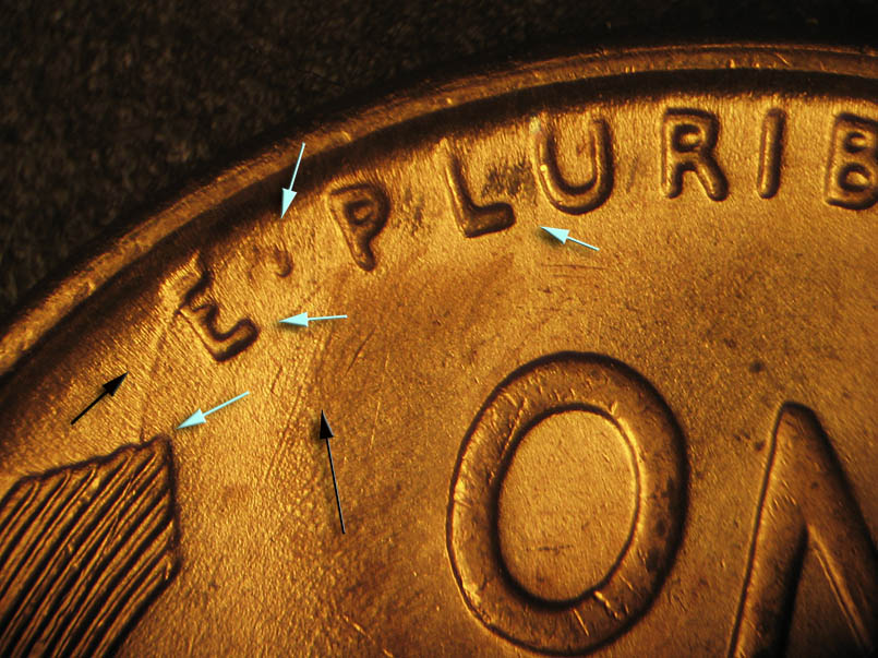 Die-stage B marker on 1940P•1DR•006 (1940 Doubled Die Reverse).