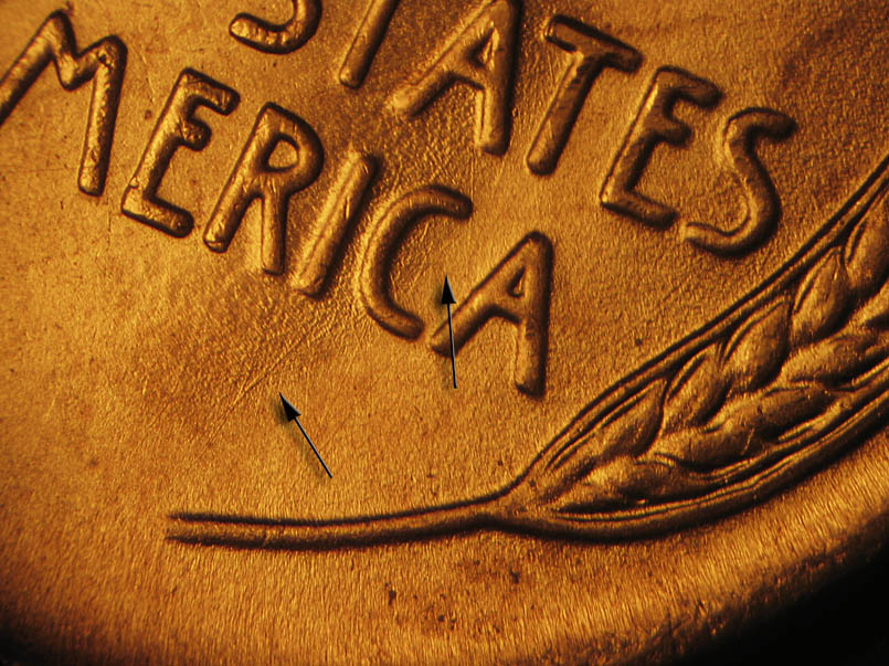 Die-stage B marker on 1940P•1DR•006 (1940 Doubled Die Reverse).