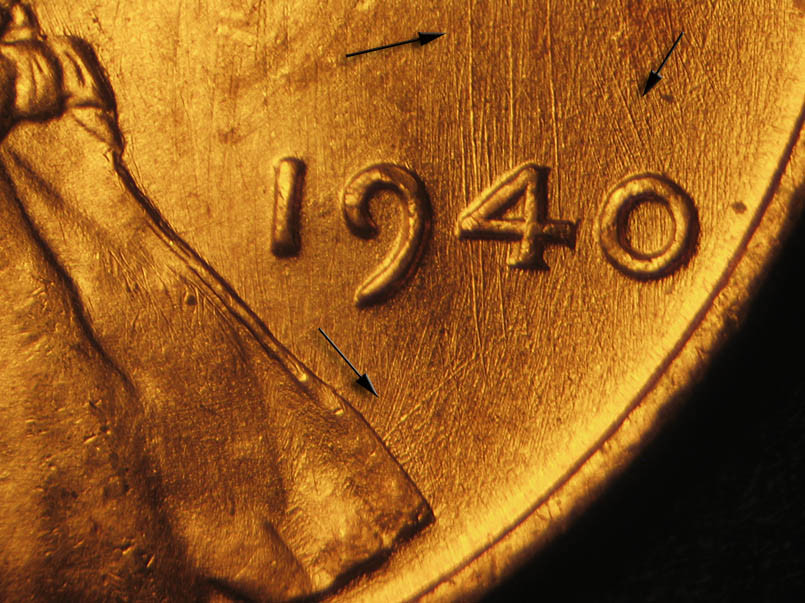 Die-stage B marker on 1940P•1DR•006 (1940 Doubled Die Reverse).