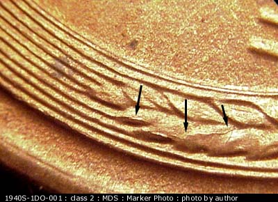 Die-stage B marker on 1940S•1DO•001 (1940 Doubled Die Obverse).