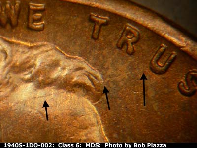 Die-stage B marker on 1940S•1DO•002 (1940 Doubled Die Obverse).