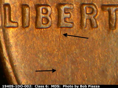 Die-stage B marker on 1940S•1DO•002 (1940 Doubled Die Obverse).