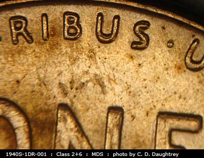 Die-stage B marker on 1940S•1DR•001 (1940 Doubled Die Reverse).