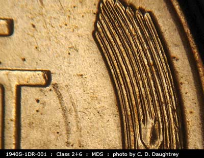 Die-stage B marker on 1940S•1DR•001 (1940 Doubled Die Reverse).