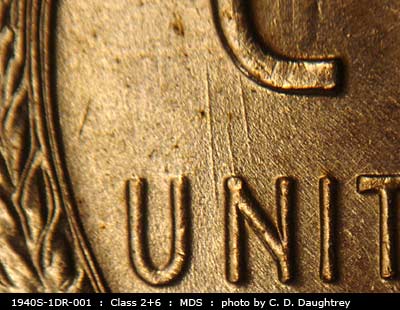 Die-stage B marker on 1940S•1DR•001 (1940 Doubled Die Reverse).