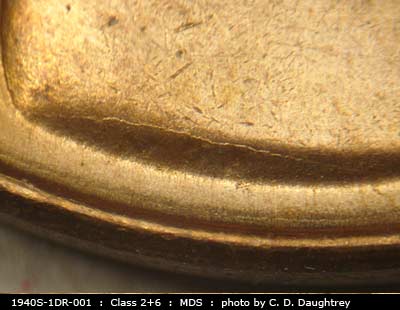 Die-stage B marker on 1940S•1DR•001 (1940 Doubled Die Reverse).