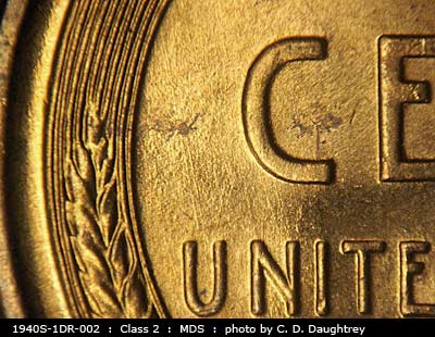 Die-stage B marker on 1940S•1DR•002 (1940 Doubled Die Reverse).