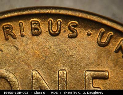 Die-stage B marker on 1940S•1DR•003 (1940 Doubled Die Reverse).