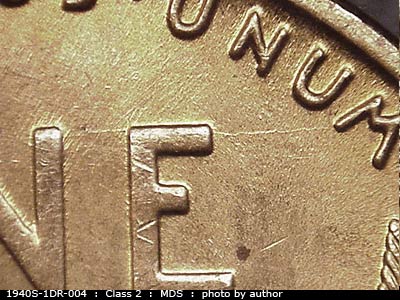 Die-stage B marker on 1940S•1DR•004 (1940 Doubled Die Reverse).
