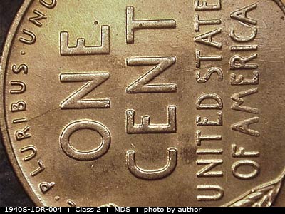 Die-stage B marker on 1940S•1DR•004 (1940 Doubled Die Reverse).