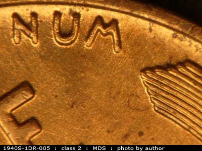 Die-stage B marker on 1940S•1DR•005 (1940 Doubled Die Reverse).