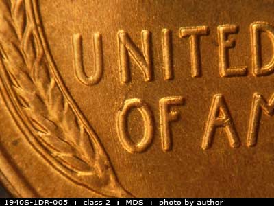 Die-stage B marker on 1940S•1DR•005 (1940 Doubled Die Reverse).