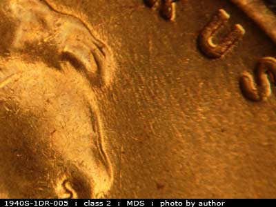 Die-stage B marker on 1940S•1DR•005 (1940 Doubled Die Reverse).