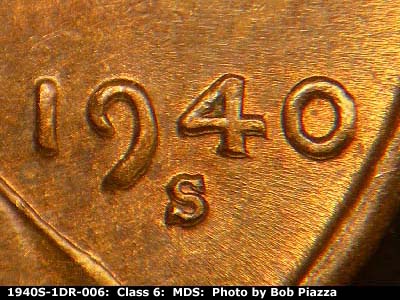 Die-stage B marker on 1940S•1DR•006 (1940 Doubled Die Reverse).