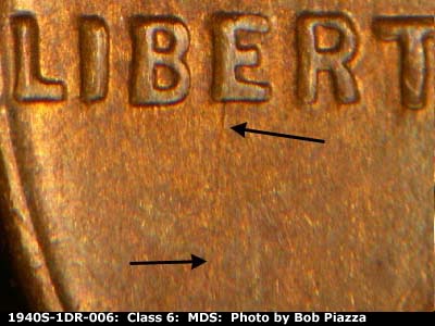 Die-stage B marker on 1940S•1DR•006 (1940 Doubled Die Reverse).