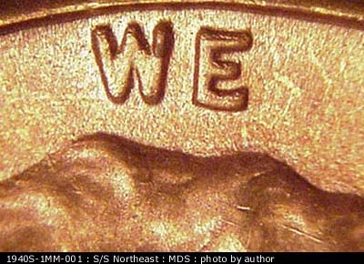 Die-stage B marker on 1940S•1MM•001 (1940 Repunched Mint Mark).