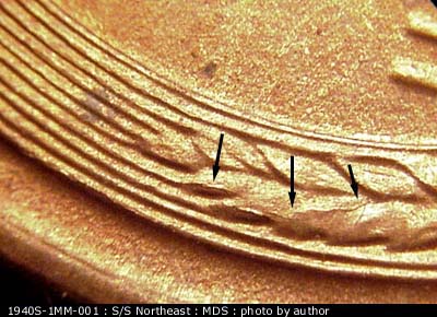 Die-stage B marker on 1940S•1MM•001 (1940 Repunched Mint Mark).