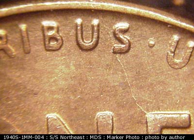Die-stage B marker on 1940S•1MM•004 (1940 Repunched Mint Mark).