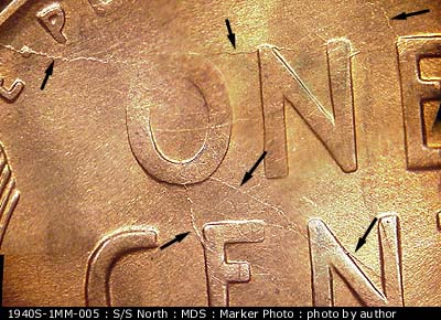 Die-stage B marker on 1940S•1MM•005 (1940 Repunched Mint Mark).