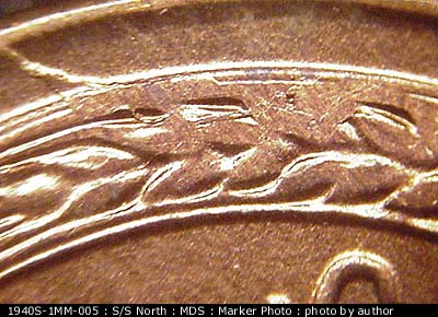 Die-stage B marker on 1940S•1MM•005 (1940 Repunched Mint Mark).