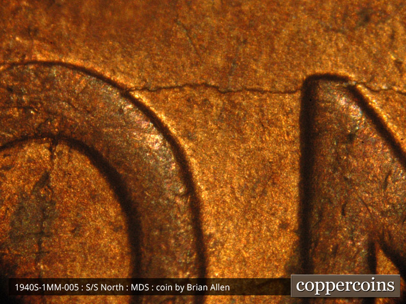 Die-stage B marker on 1940S•1MM•005 (1940 Repunched Mint Mark).