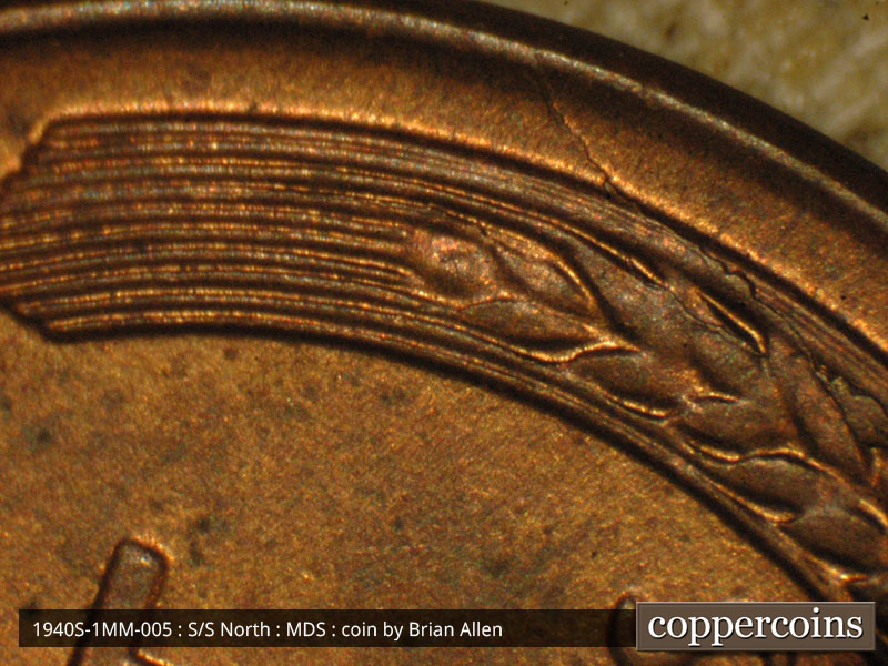Die-stage B marker on 1940S•1MM•005 (1940 Repunched Mint Mark).