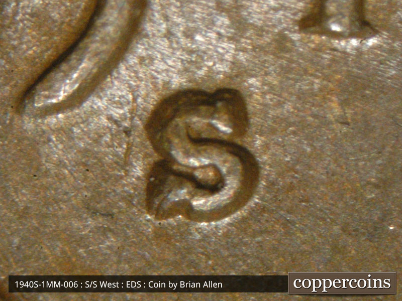 Die-stage A marker on 1940S•1MM•006 (1940 Repunched Mint Mark).