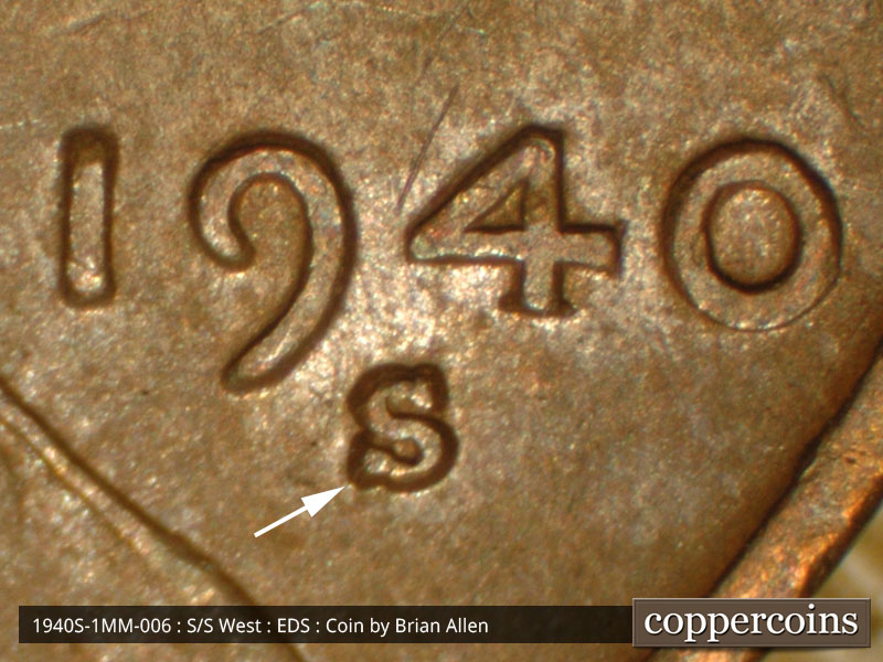 Die-stage A marker on 1940S•1MM•006 (1940 Repunched Mint Mark).