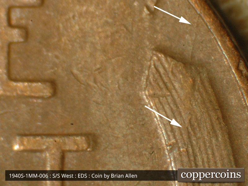 Die-stage A marker on 1940S•1MM•006 (1940 Repunched Mint Mark).
