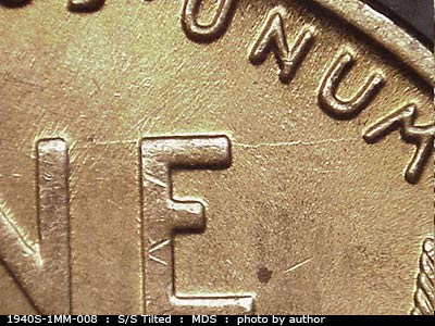 Die-stage B marker on 1940S•1MM•008 (1940 Repunched Mint Mark).