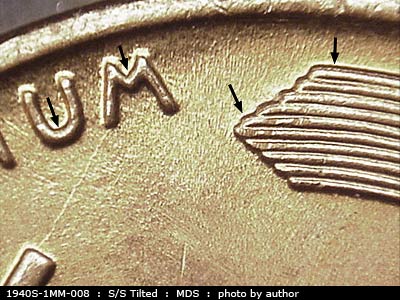 Die-stage B marker on 1940S•1MM•008 (1940 Repunched Mint Mark).
