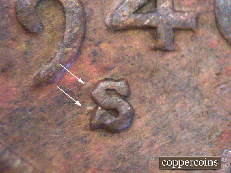 Die-stage A marker on 1940S•1MM•010 (1940 Repunched Mint Mark).