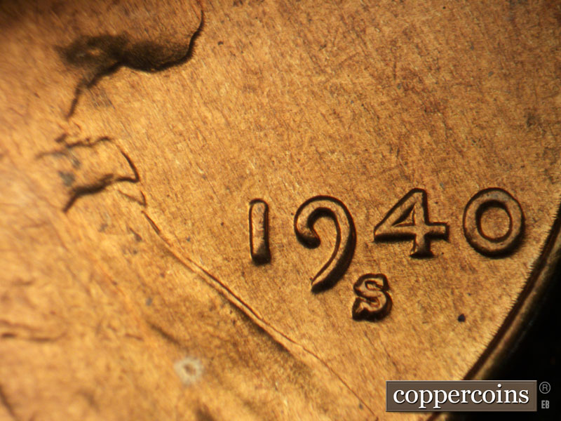 Die-stage B marker on 1940S•1MM•011 (1940 Repunched Mint Mark).