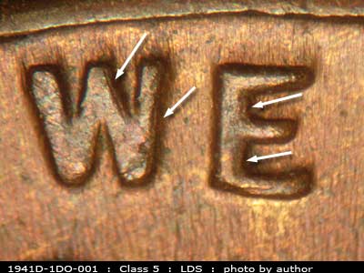 Die-stage C marker on 1941D•1DO•001 (1941 Doubled Die Obverse).
