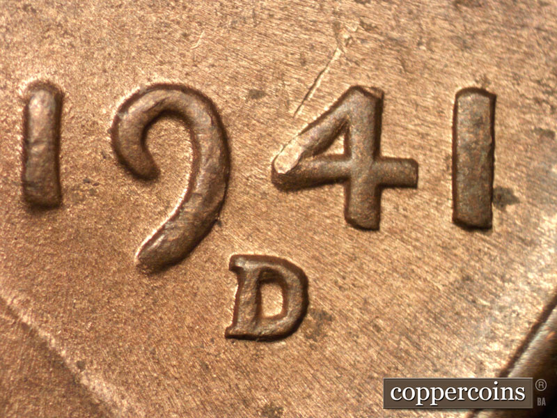1941 Lincoln cent obverse, CopperCoins die 1941D•1DO•003.