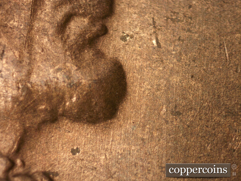 Die-stage B marker on 1941D•1DO•003 (1941 Doubled Die Obverse).