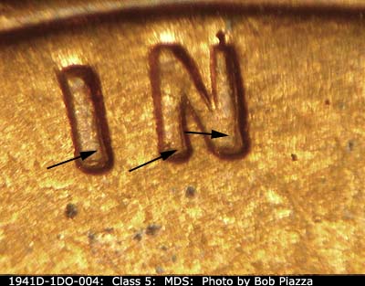 Die-stage B marker on 1941D•1DO•004 (1941 Doubled Die Obverse).