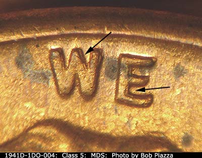 Die-stage B marker on 1941D•1DO•004 (1941 Doubled Die Obverse).