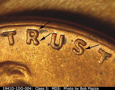 Die-stage B marker on 1941D•1DO•004 (1941 Doubled Die Obverse).