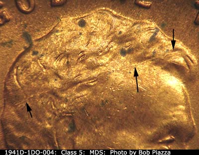 Die-stage B marker on 1941D•1DO•004 (1941 Doubled Die Obverse).