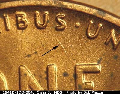 Die-stage B marker on 1941D•1DO•004 (1941 Doubled Die Obverse).