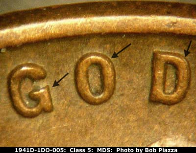 Die-stage B marker on 1941D•1DO•005 (1941 Doubled Die Obverse).