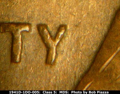 Die-stage B marker on 1941D•1DO•005 (1941 Doubled Die Obverse).