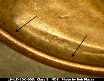 Die-stage B marker on 1941D•1DO•005 (1941 Doubled Die Obverse).