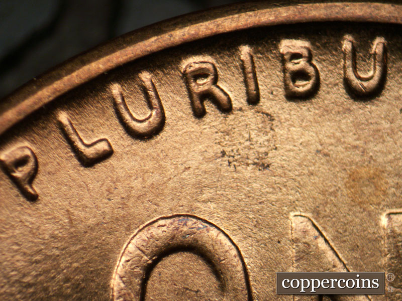 Die-stage B marker on 1941D•1DR•002 (1941 Doubled Die Reverse).