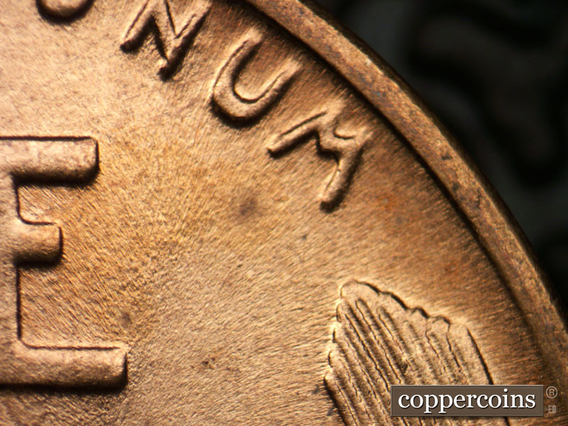 Die-stage B marker on 1941D•1DR•002 (1941 Doubled Die Reverse).