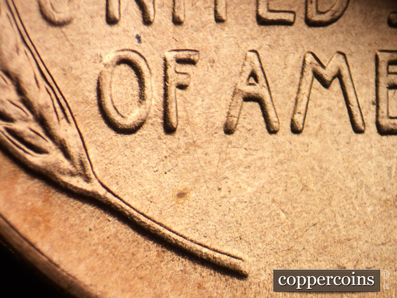 Die-stage B marker on 1941D•1DR•002 (1941 Doubled Die Reverse).